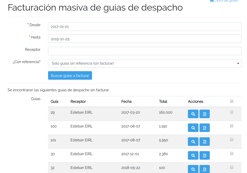 Facturación masiva de guías de despacho 
