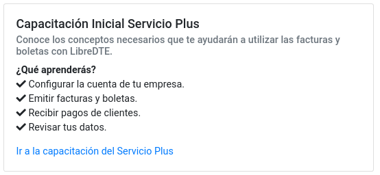 Cuadro informativo de Capacitación incial Servicio Plus