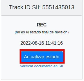 Cuadro informativo con botón para actualizar estado